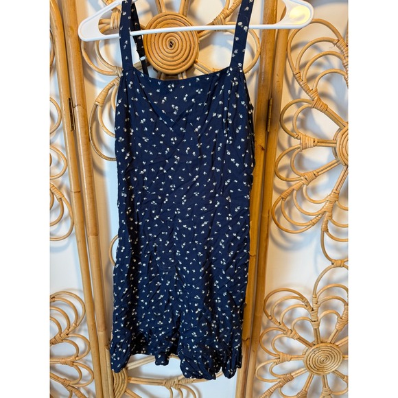 Hollister Dresses & Skirts - Hollister Navy Blue Floral Smocked Back Ruffle Hem Mini Dress Womens Small